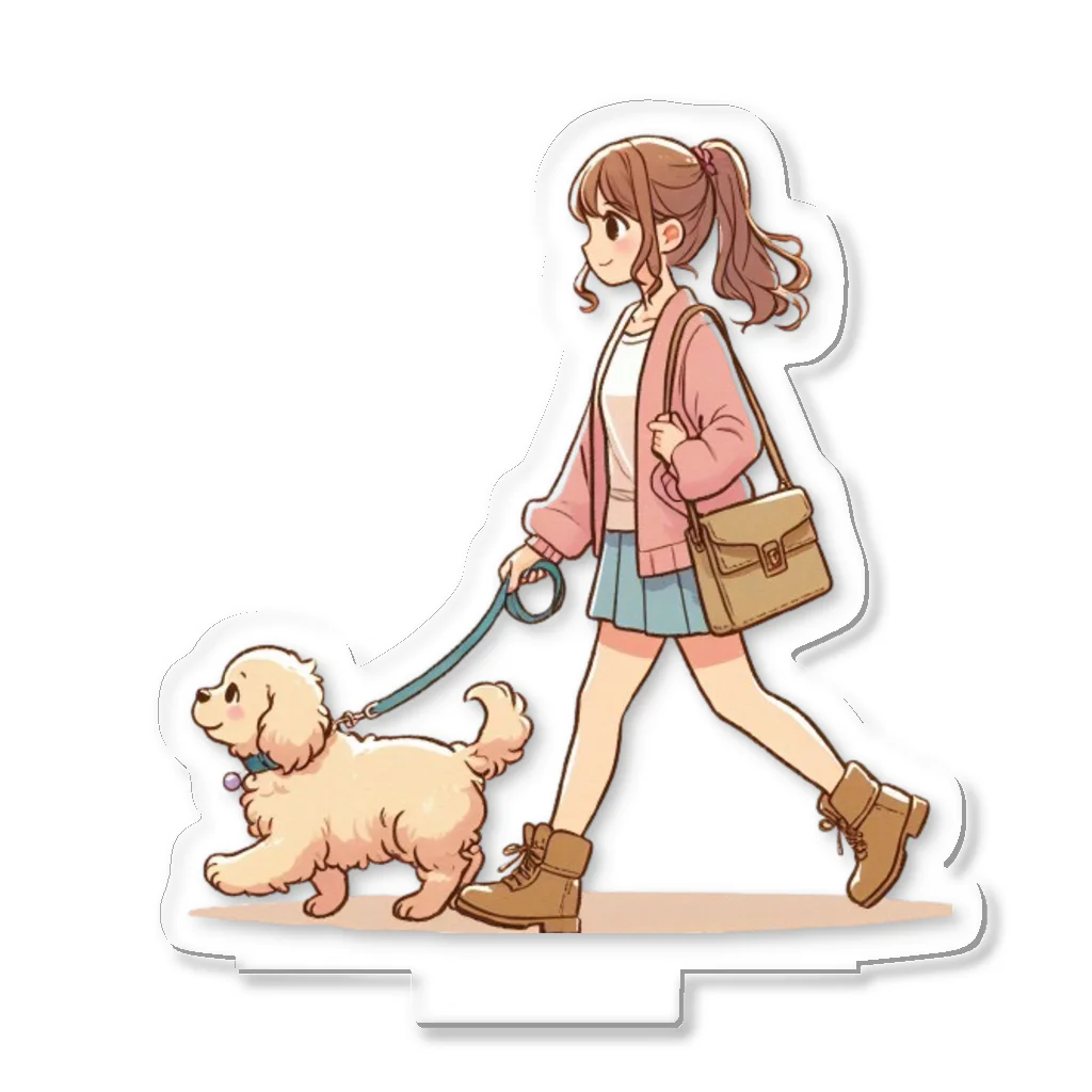 南国のかわいい犬と散歩をする女性 Acrylic Stand