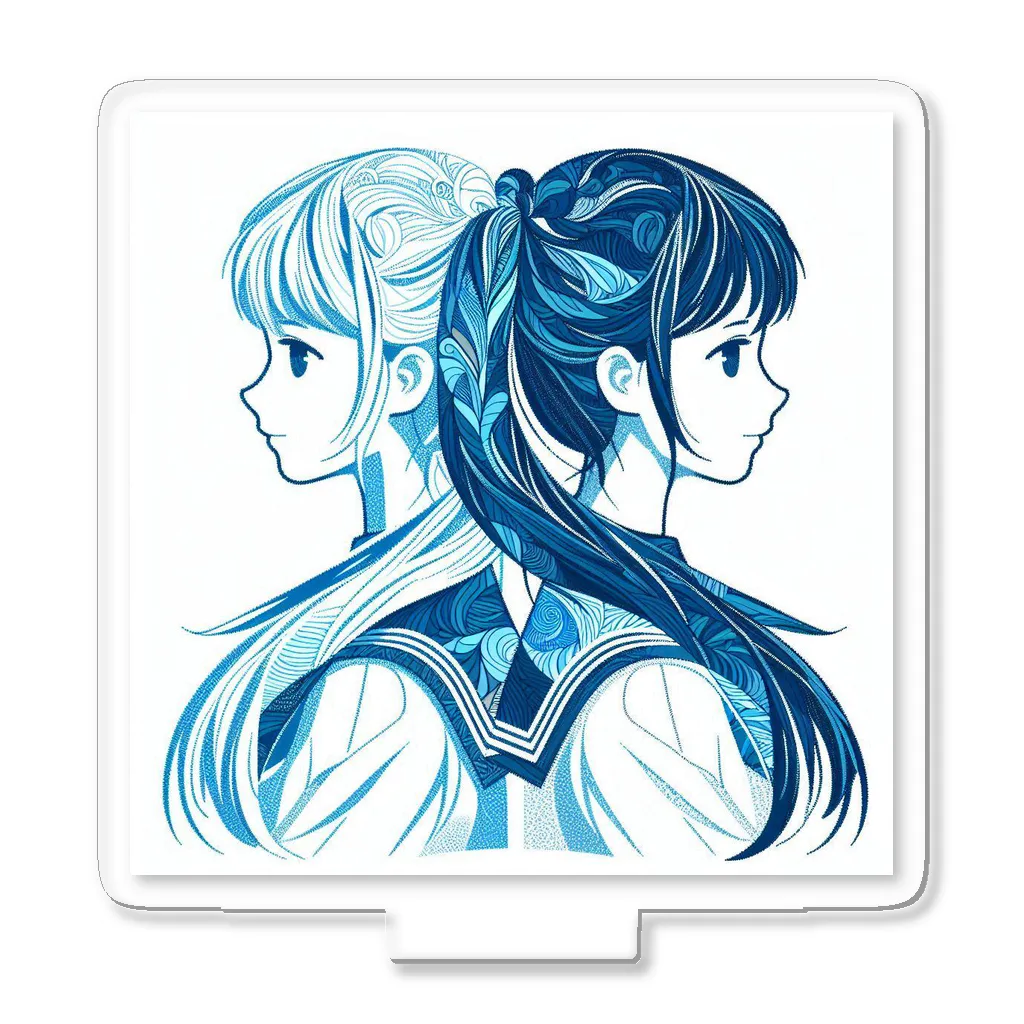 koriyuuの青白の芸術的な2人の女子高生 Acrylic Stand