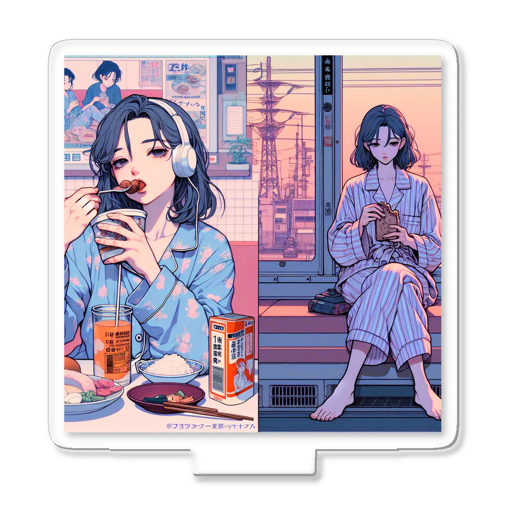 umi@80sエモいヌードルTシャツの夜更けの食卓と帰り道 Acrylic Stand