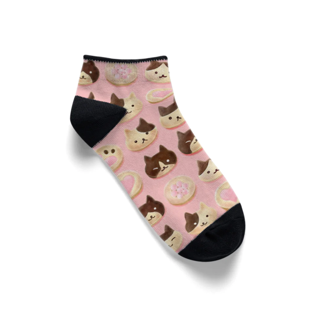 Ａｔｅｌｉｅｒ　Ｈｅｕｒｅｕｘのねこねこ♡クッキー　アイスボックスクッキー ピンク・顔あり Ankle Socks