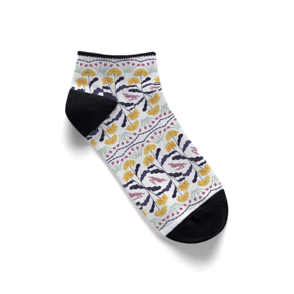 おおくわあやの黄色いお花とうさぎ Ankle Socks