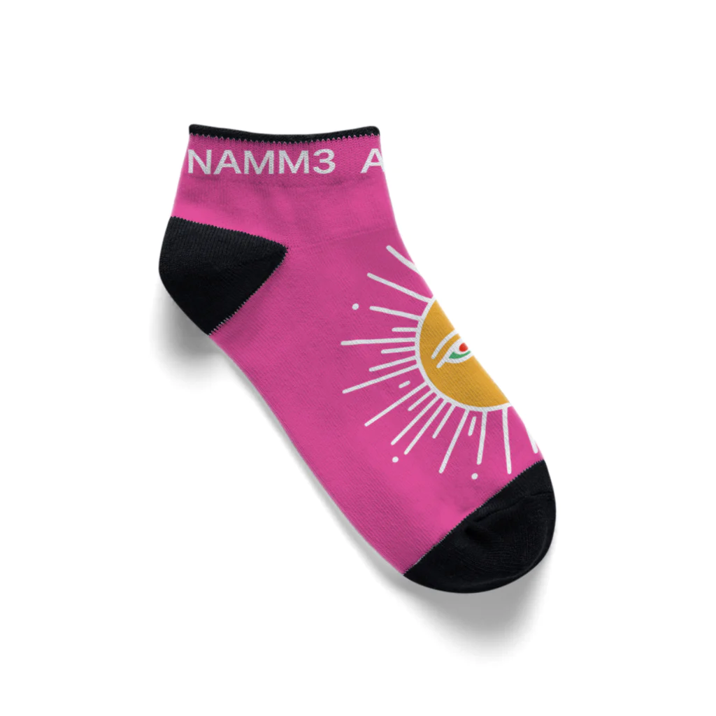 NAMM3 AND THE SUNの南無三の太陽　くるぶしソックス　白輪郭　ショッキングピンク Ankle Socks