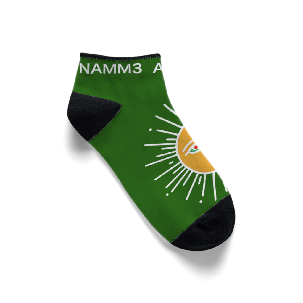 NAMM3 AND THE SUNの南無三の太陽　くるぶしソックス　白輪郭　緑 Ankle Socks