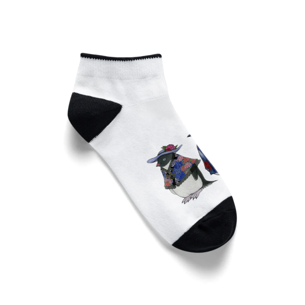 ヤママユ(ヤママユ・ペンギイナ)の立てば芍薬、座れば牡丹、歩く姿は百合の花-Pygoscelis Kimono Penguins- Ankle Socks