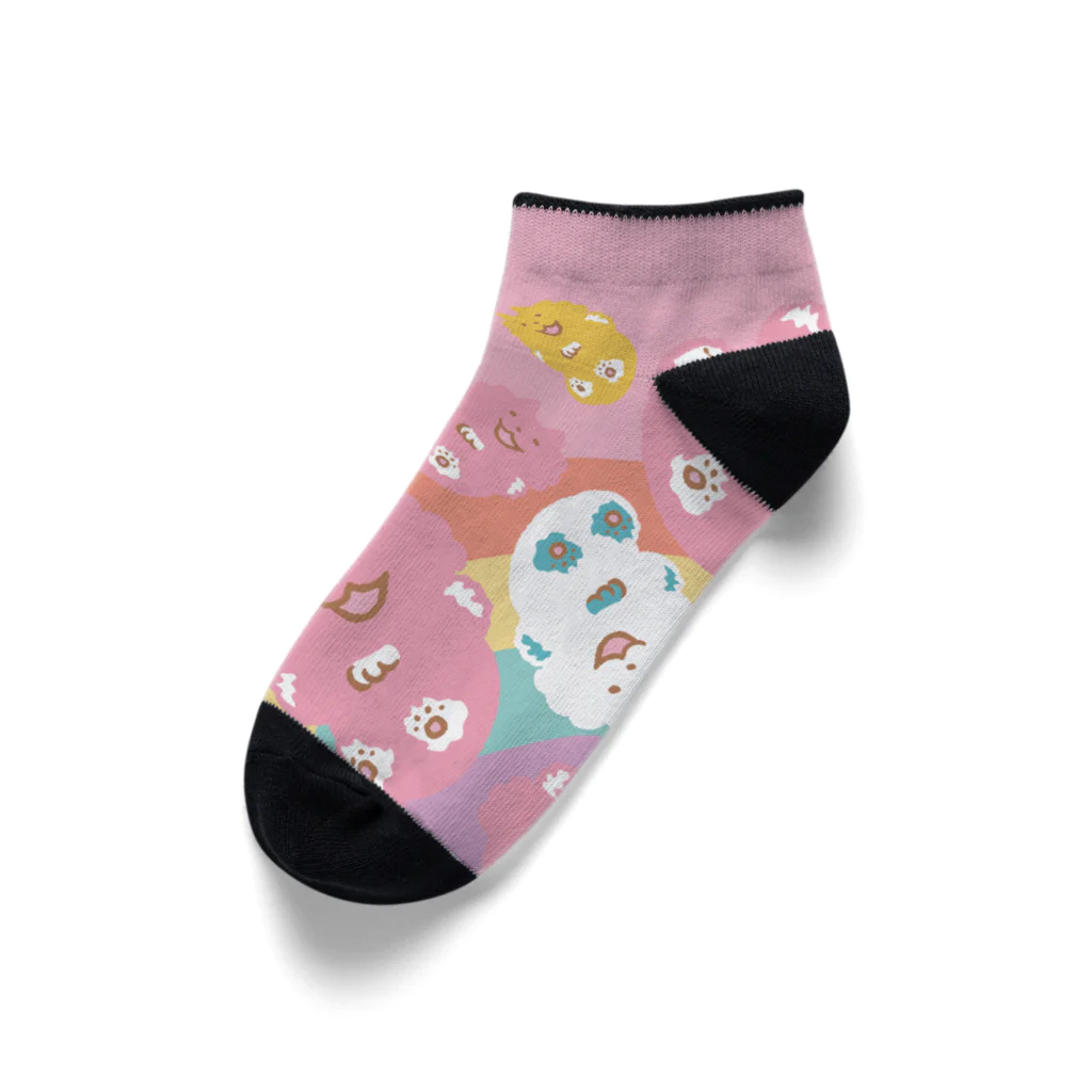 cioccomocaのねこらんど WAHA~❤️（ふんわりカラー総柄） Ankle Socks