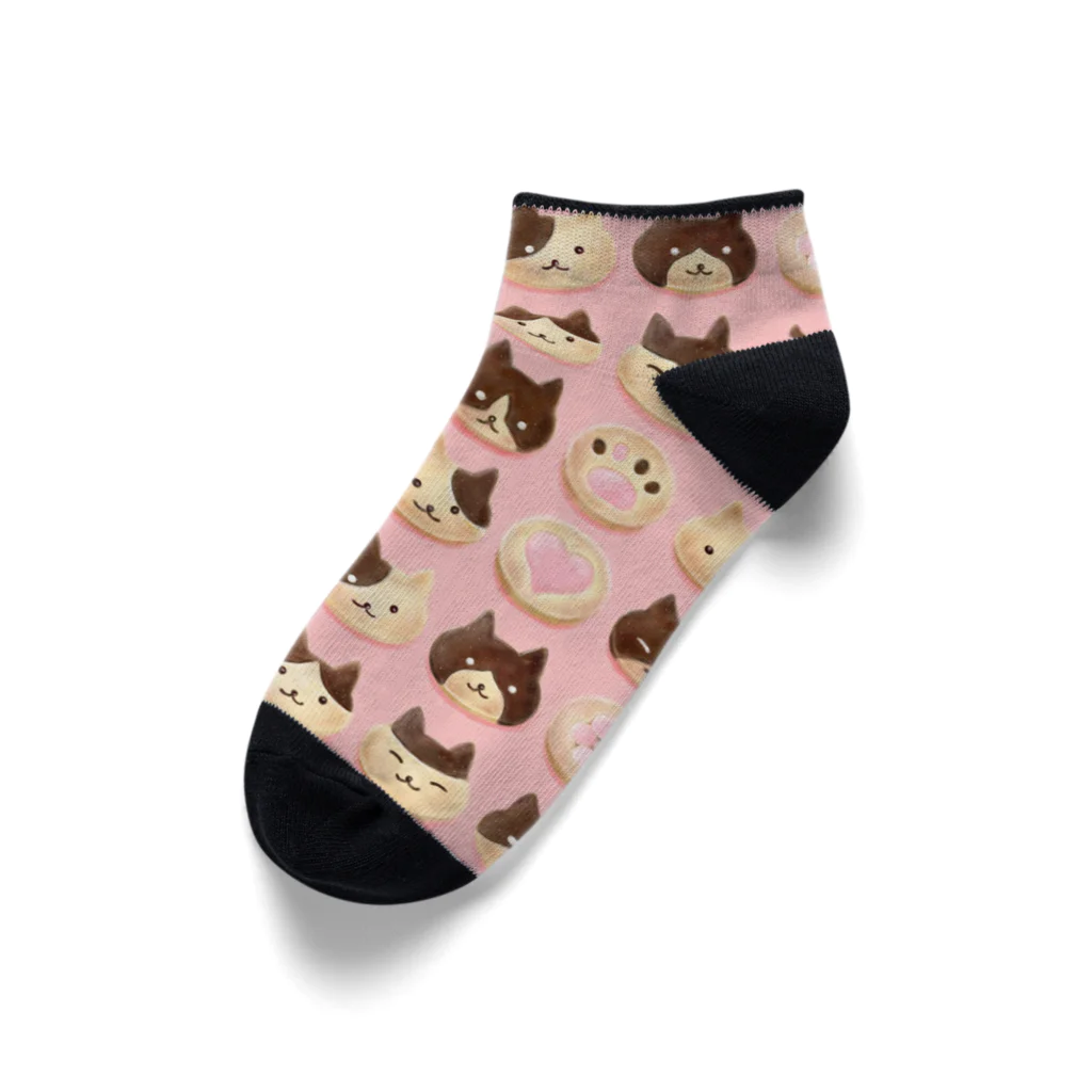 Ａｔｅｌｉｅｒ　Ｈｅｕｒｅｕｘのねこねこ♡クッキー　アイスボックスクッキー ピンク・顔あり Ankle Socks