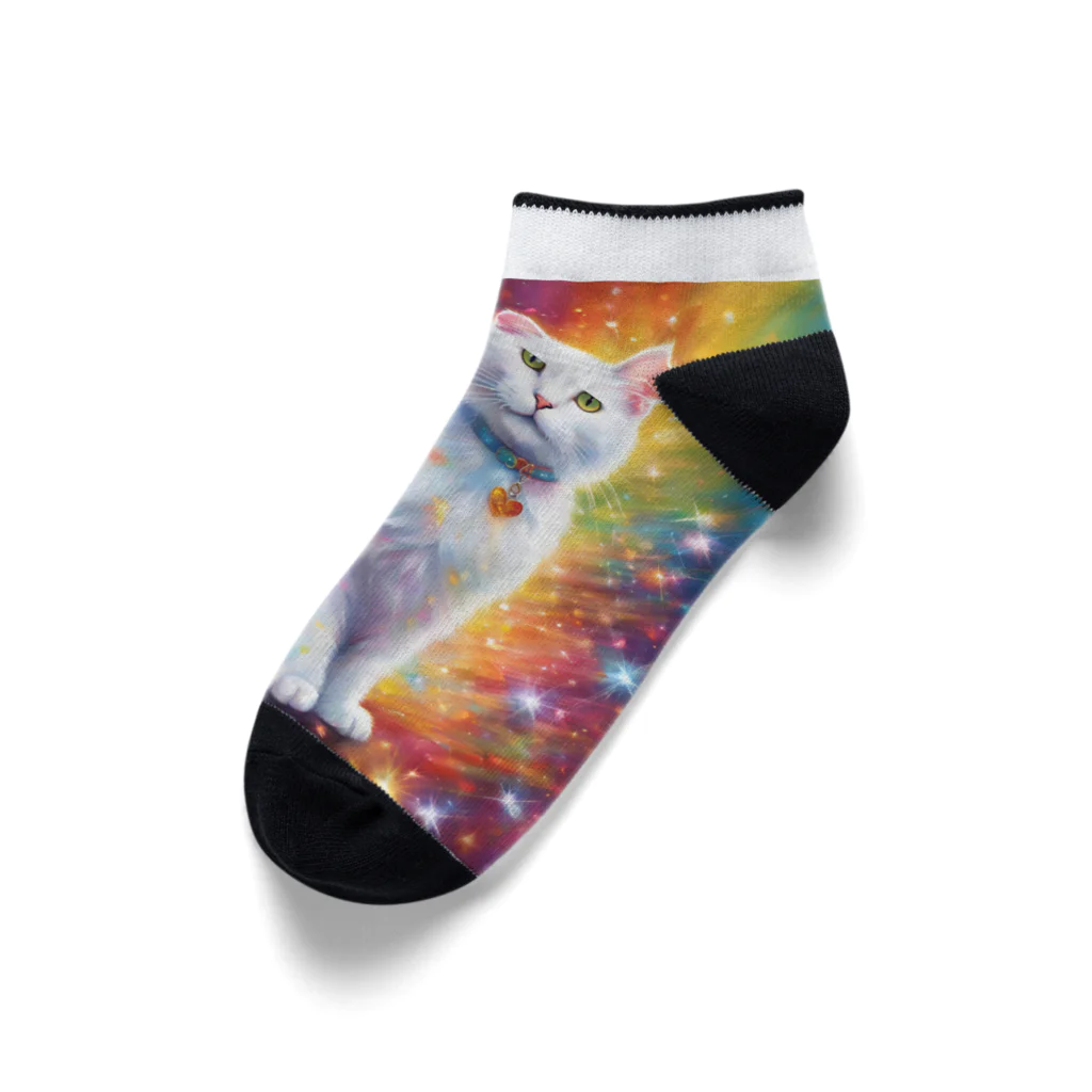 はなにゃんのおうちの虹色に輝くかわいい白猫ちゃん1 Ankle Socks