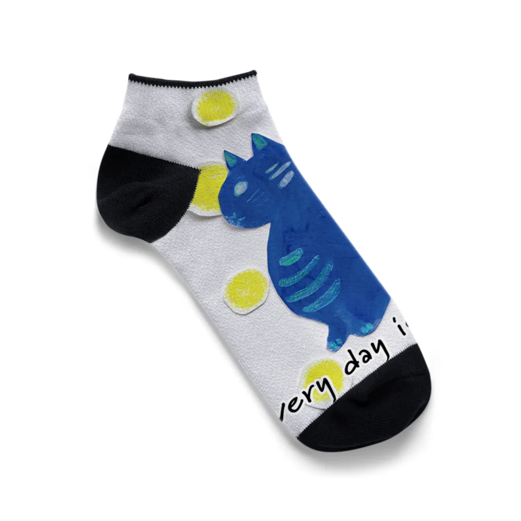 ぽぽっとツイてるのCat blue  Ankle Socks