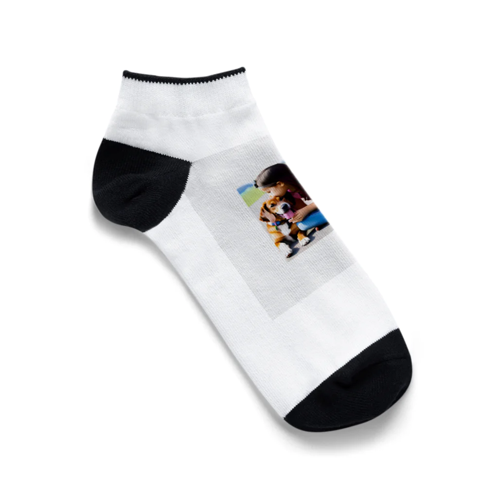 テルのビジネス大学のショップの可愛い犬と少女 Ankle Socks