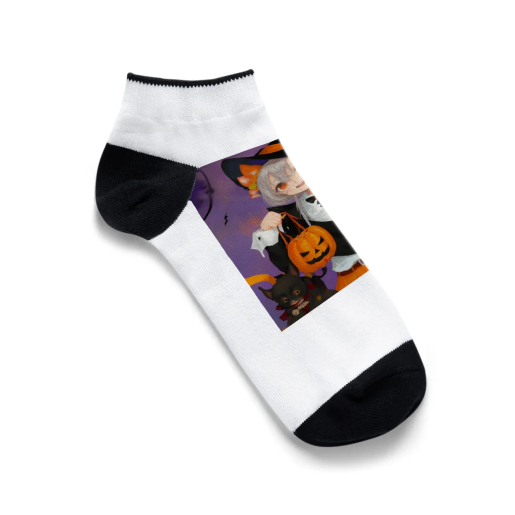 チワワ愛好家ショップのワワ大好き魔女のハロウィン・キャンディ・キス Ankle Socks