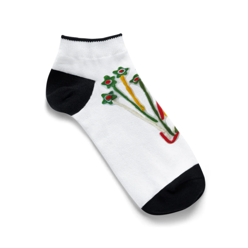 こどもと私の絵や粘土の花瓶に入った星の花 Ankle Socks