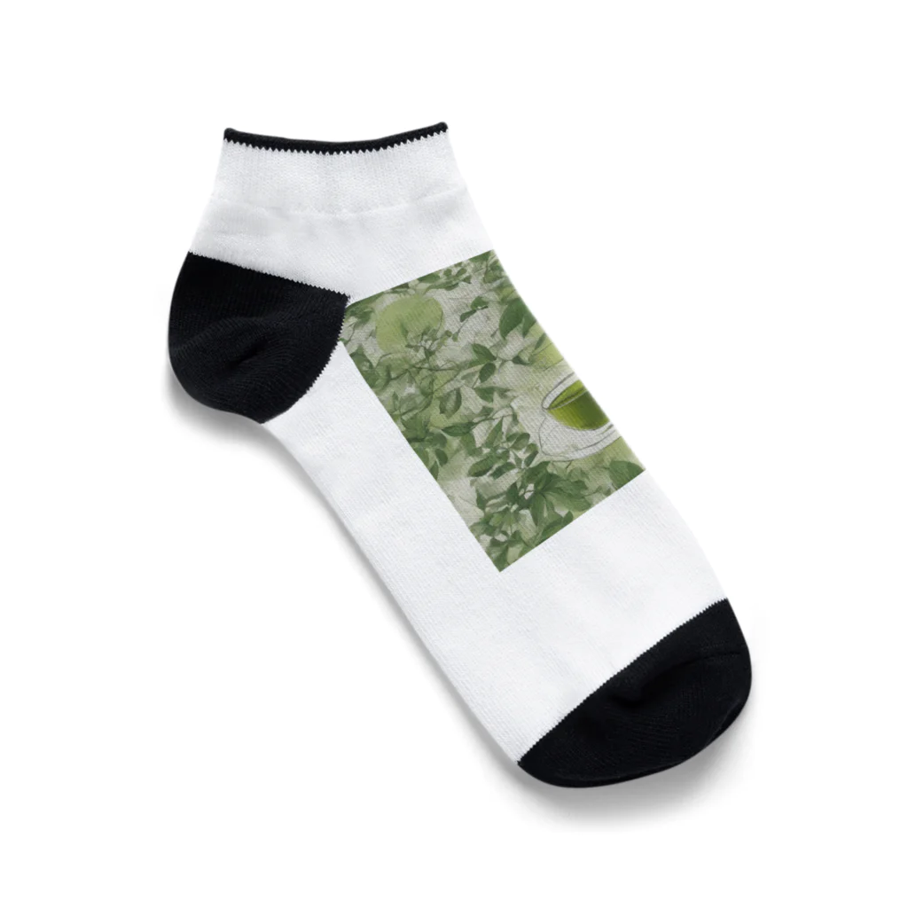 千裕アトリエ（いつもありがとう）のグリーンティーのアート　green tea art Ankle Socks