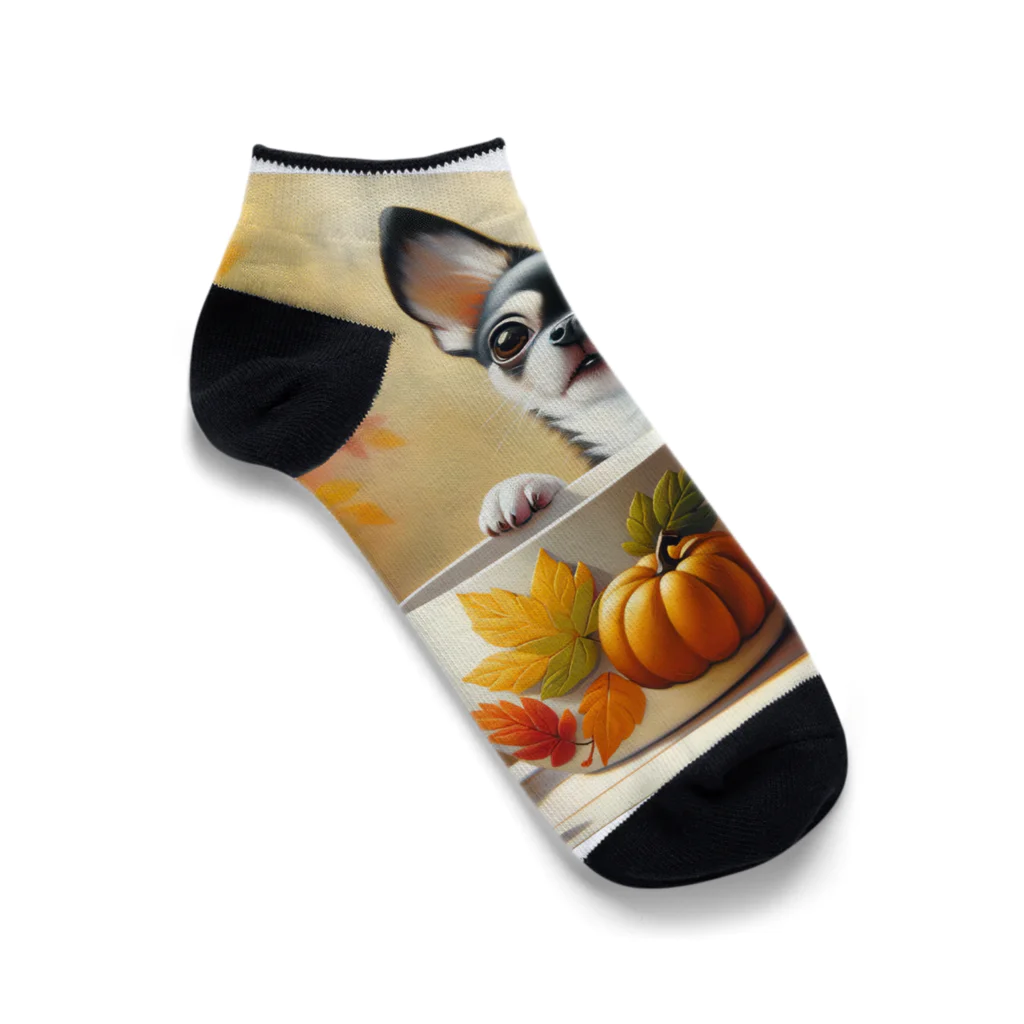 DeenaDeeのAutumn Curiosity: Chihuahua & Mug Magic 秋の好奇心: チワワとマグカップ Ankle Socks