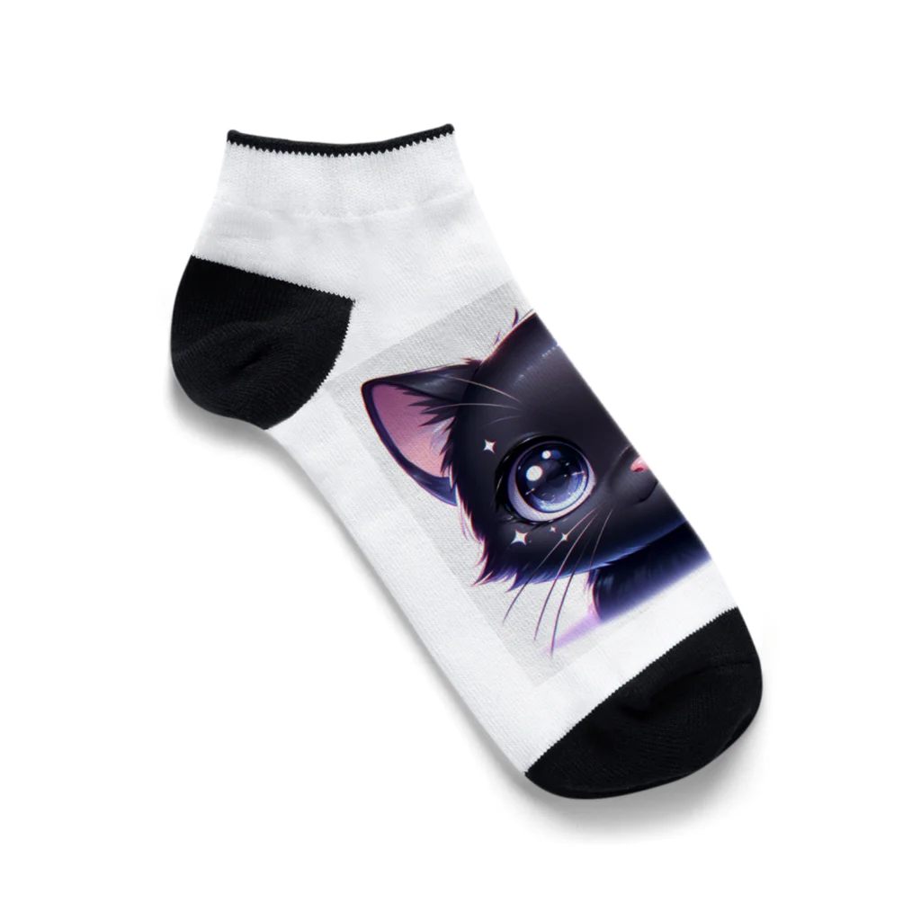 niko&PANDA shopのかわいい黒猫のクローズアップイラスト Ankle Socks