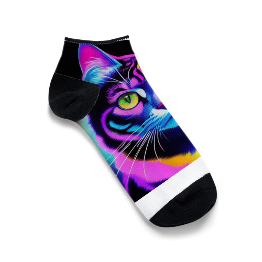 629_CAT_ARTのカラフルサイバーキャット vol2 Ankle Socks