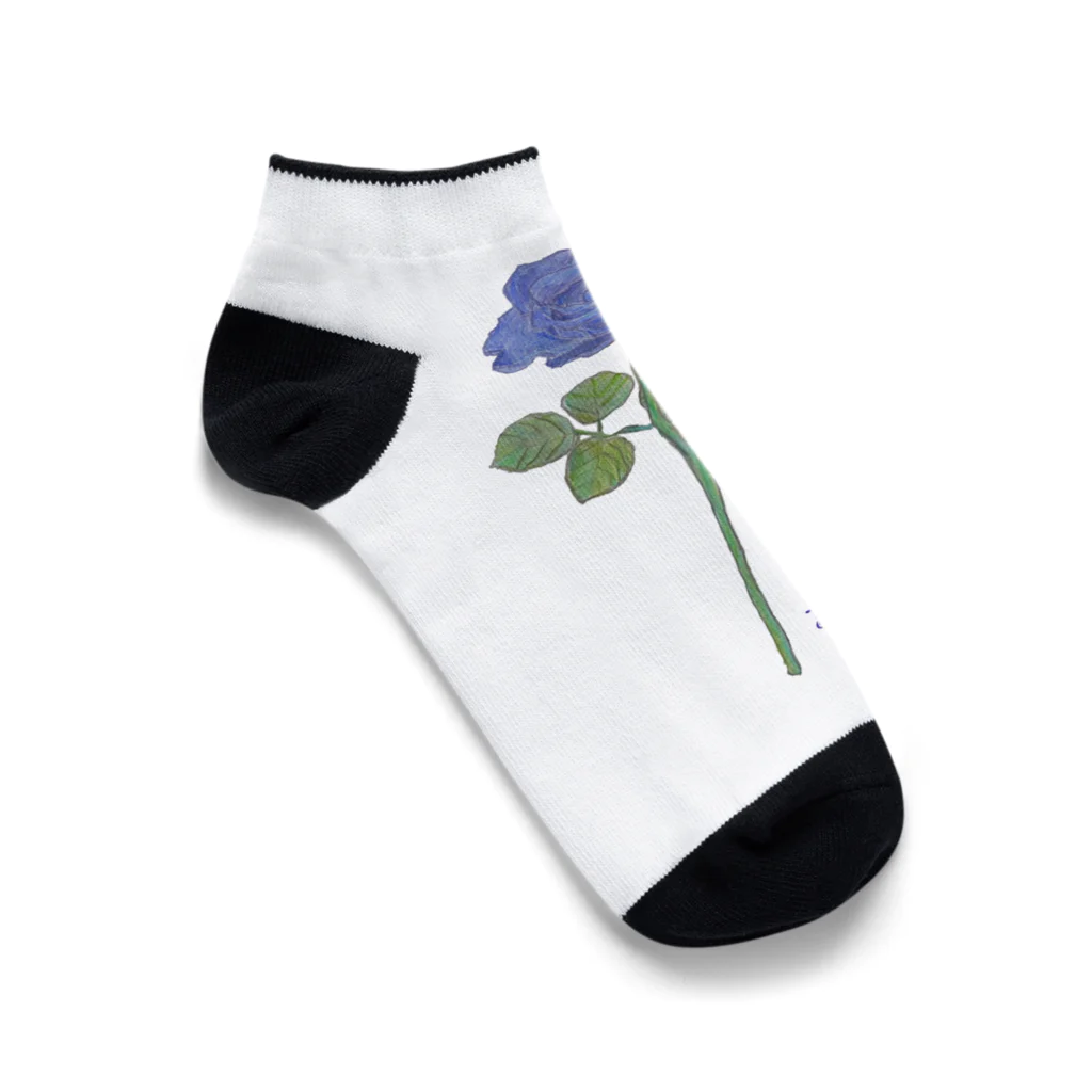 水色プリントの夢叶う青い薔薇 Ankle Socks