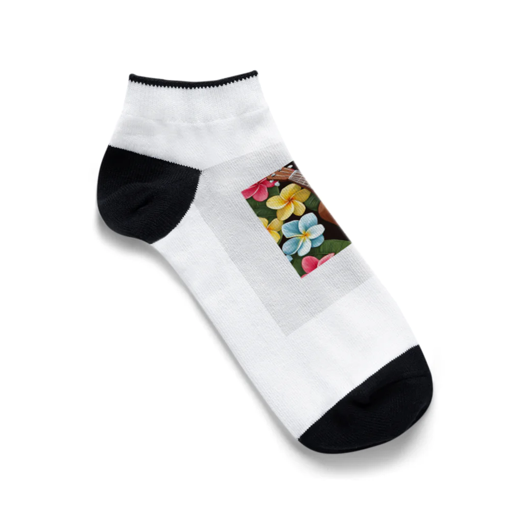 ネコワンダーランドのプルメリア＆ウクレレ🌺🌴 Ankle Socks