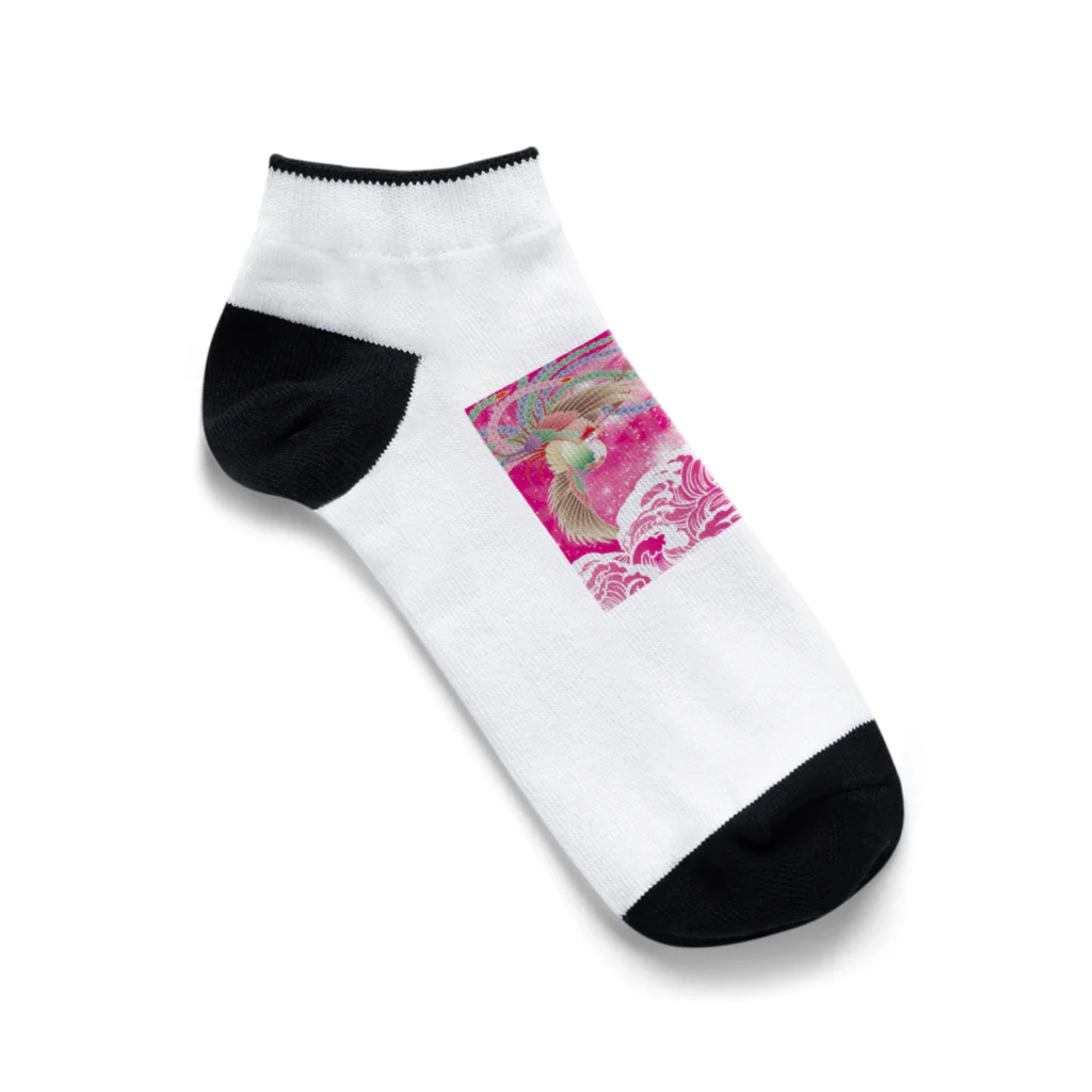 大漁旗　和柄のshopのピンク鳳凰　波　和柄 Ankle Socks