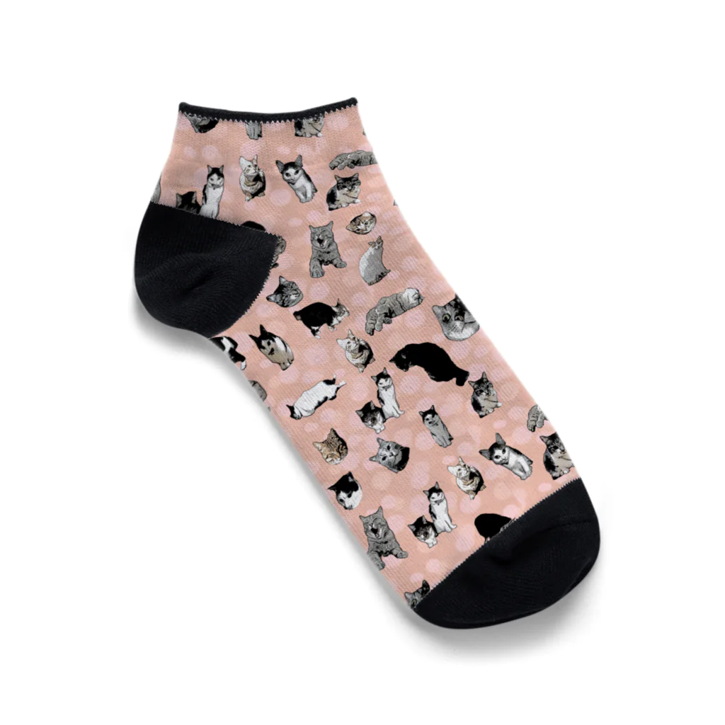 アニマル四字熟語のI LOVE CAT's　(PINK) 猫だらけ！最高にキュートな猫パラダイス！ Ankle Socks