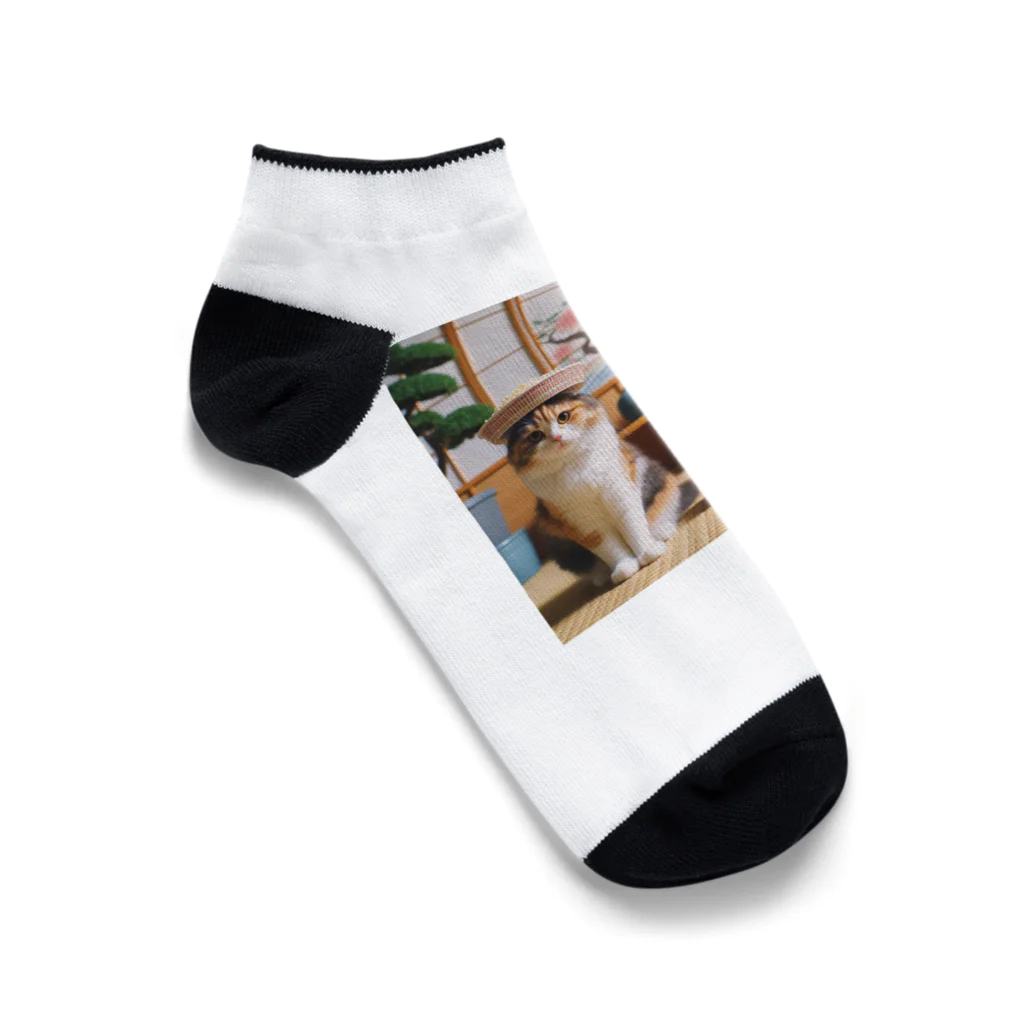 ベルギービールバー麦酒本舗公式グッズのラーメン猫３ Ankle Socks