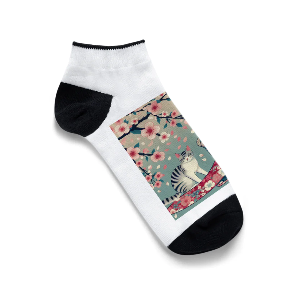 ParadigmStar　パラダイムスターの和風cat 見返り桜 Ankle Socks