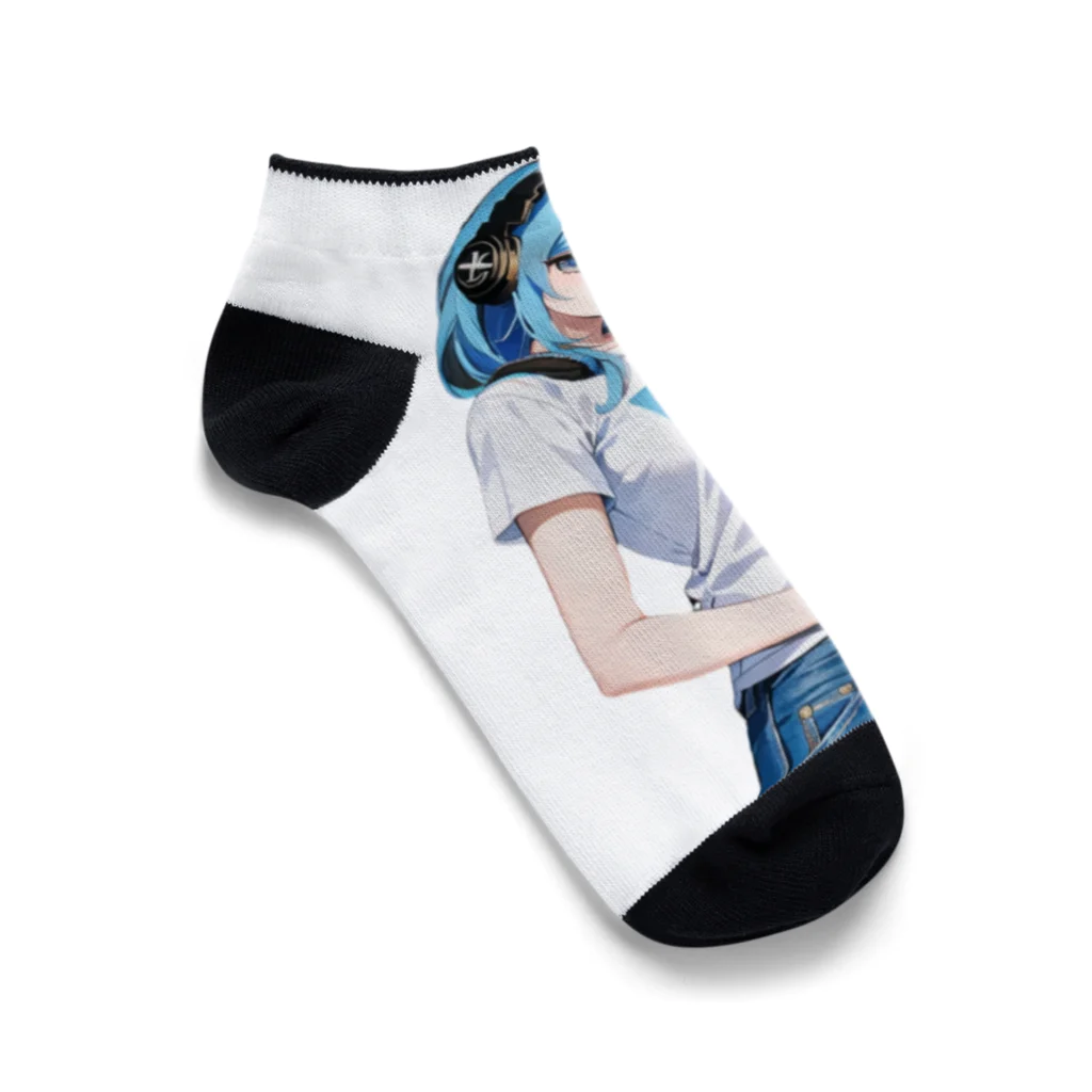 AIオリジナルイラスト　美女男子の青髪美女　名前はミズキ Ankle Socks