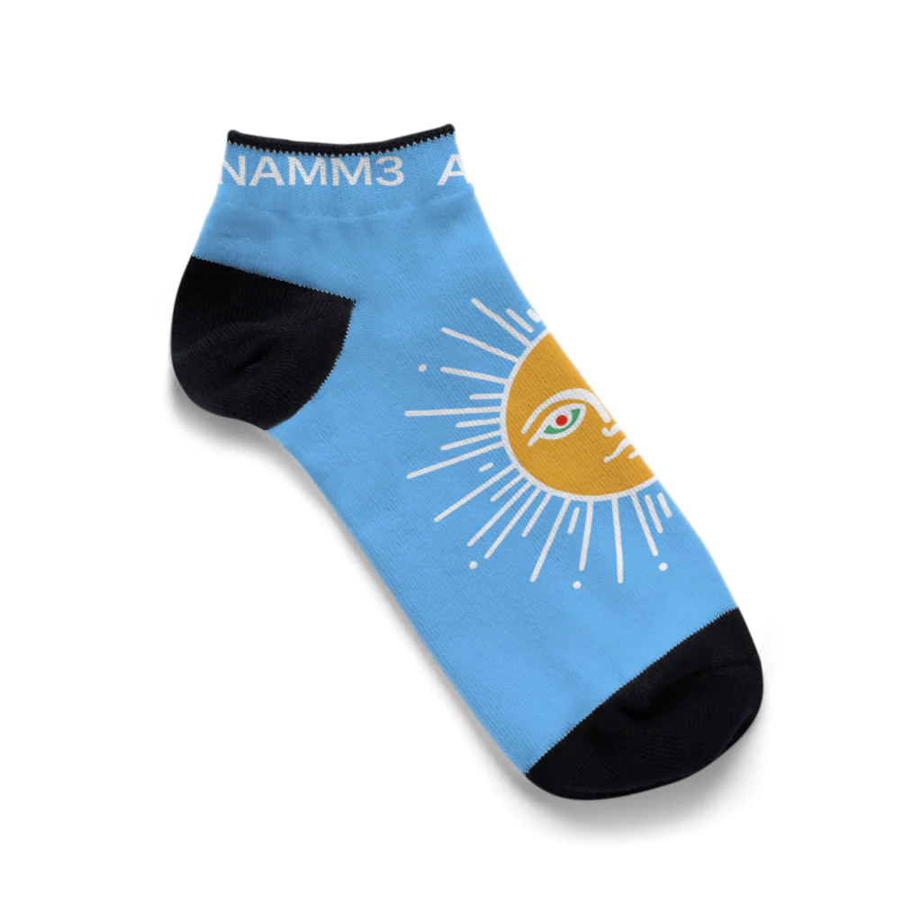 NAMM3 AND THE SUNの南無三の太陽　くるぶしソックス　白輪郭 　水色 Ankle Socks