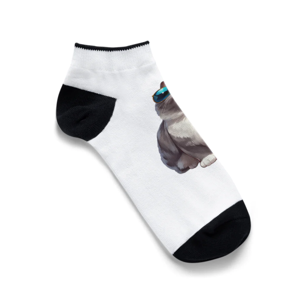 AQUAMETAVERSEのサングラスをかけた、かわいいネコ Marsa 106 Ankle Socks