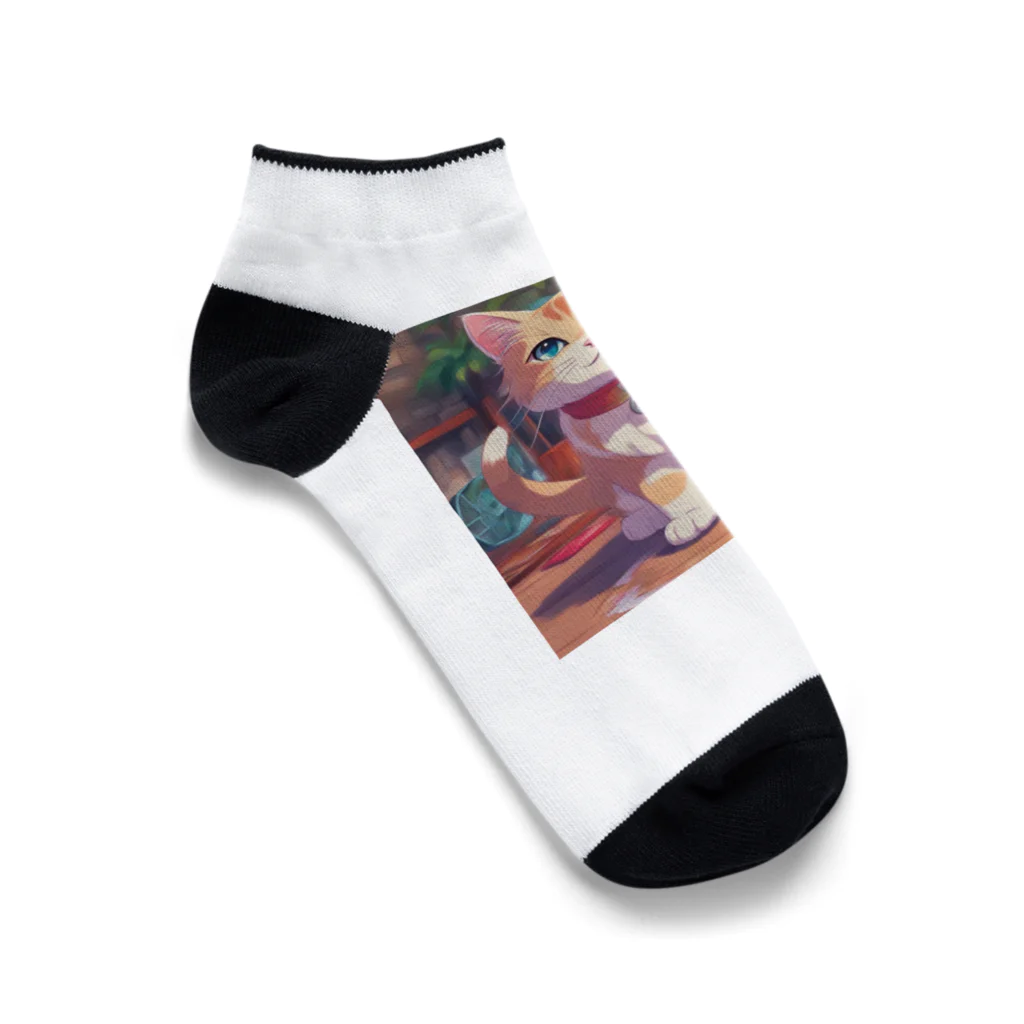 ネコのお部屋の絵を描くネコ Ankle Socks