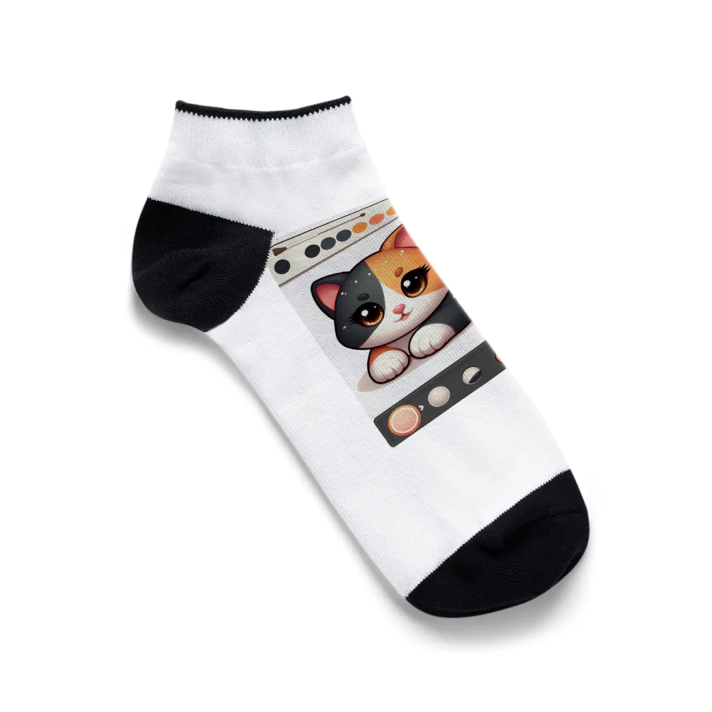 NEKOMARUDOUの三毛猫ペイント Ankle Socks