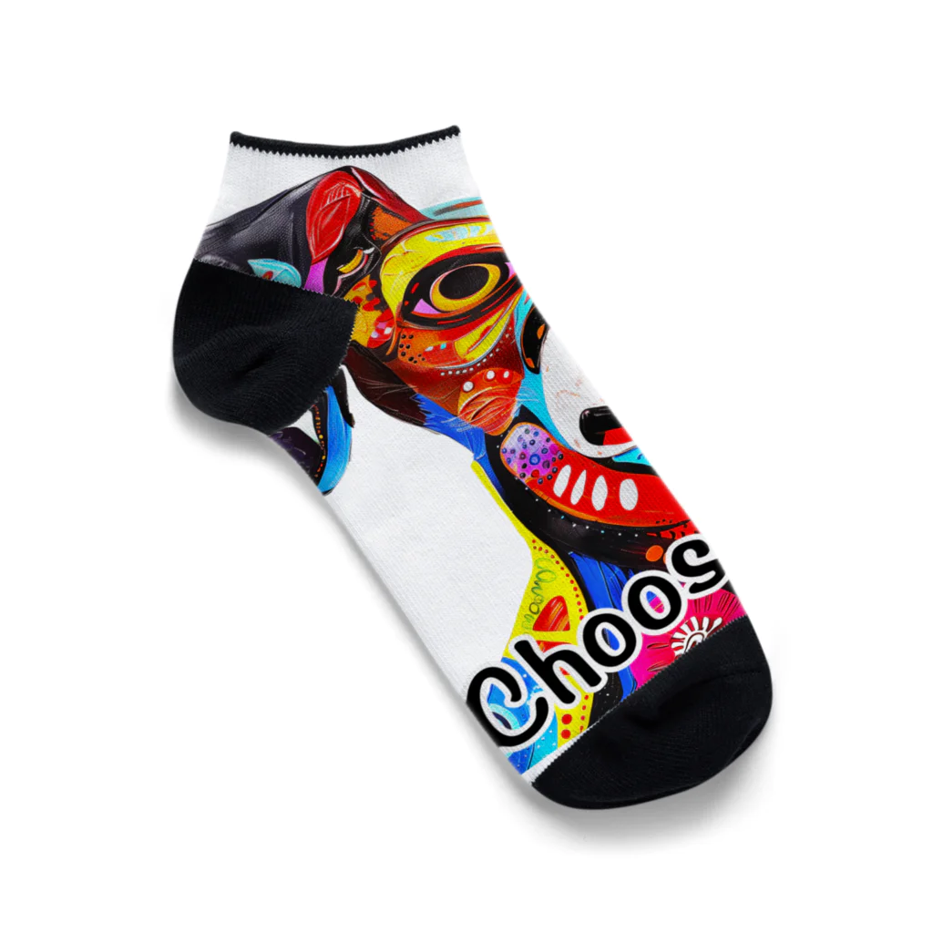 G.O.A.T.designの華やかな色合いが目を引く可愛らしい犬 Ankle Socks