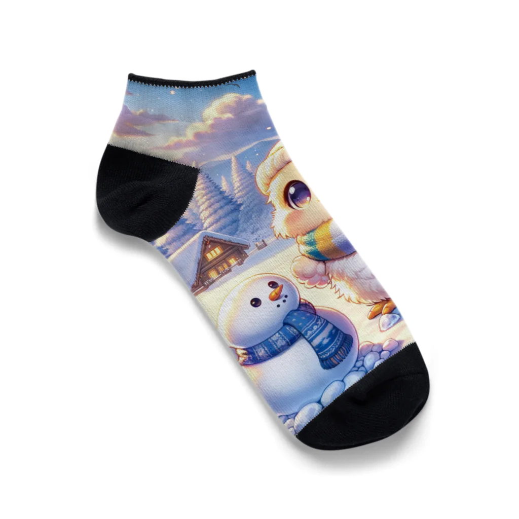 きっとカワイイ何でも図鑑の雪国のひよこ Ankle Socks