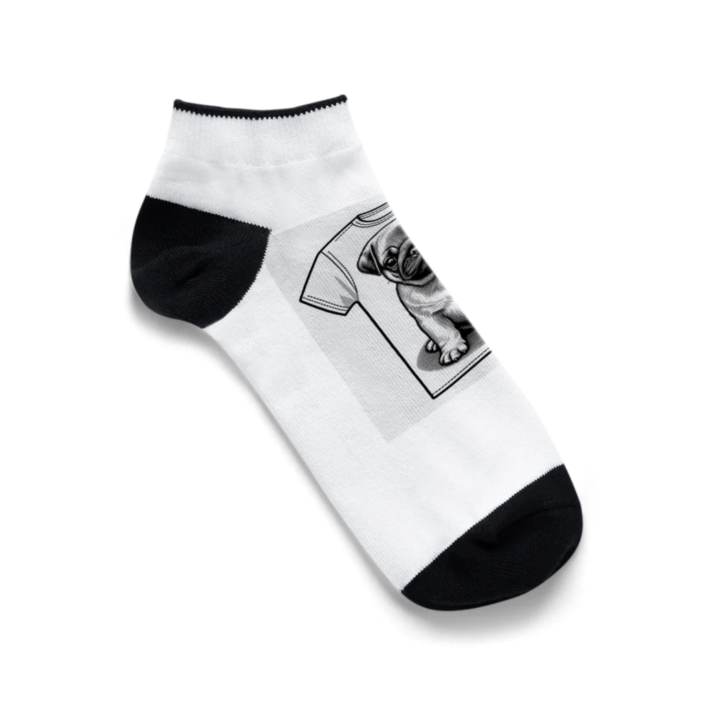 鼻ぺちゃ犬と和猫のデッサンパグ T Ankle Socks