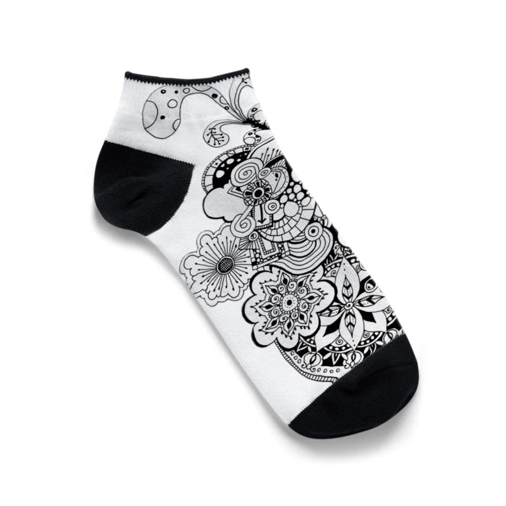 iso2024のゼンタングル　花と円 Ankle Socks