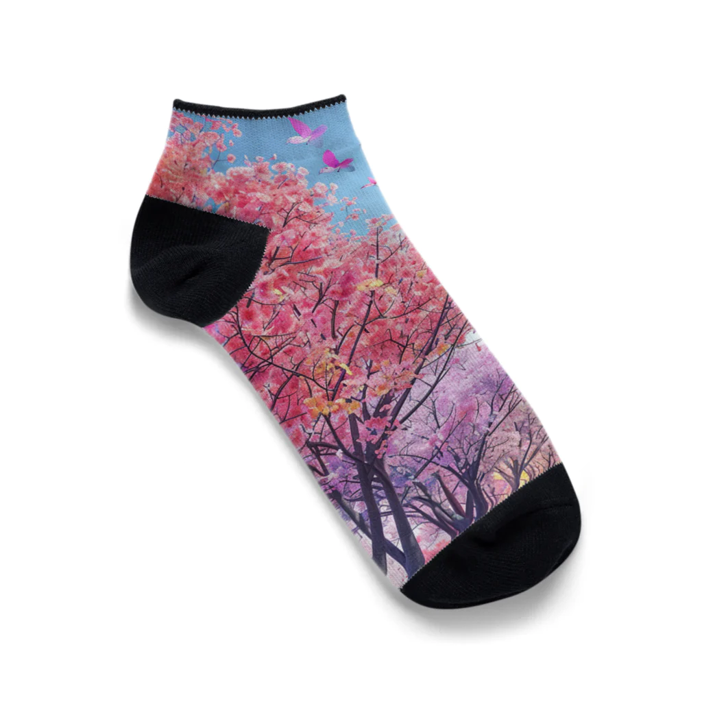 AQUAMETAVERSEの自然の美しい木々と鳥　なでしこ1478 Ankle Socks