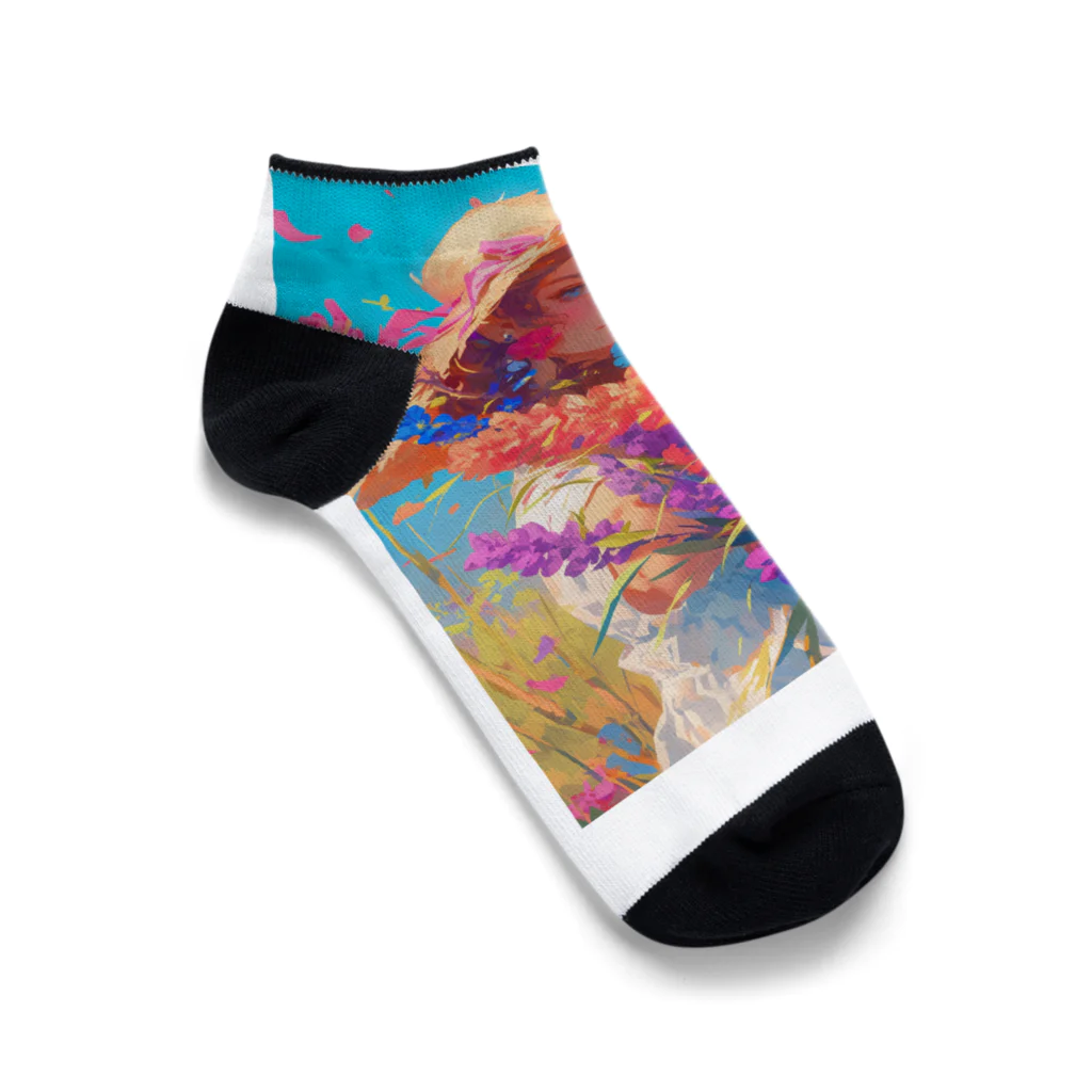 AQUAMETAVERSEのツバの広い帽子と春の花　ラフルール　1859 Ankle Socks