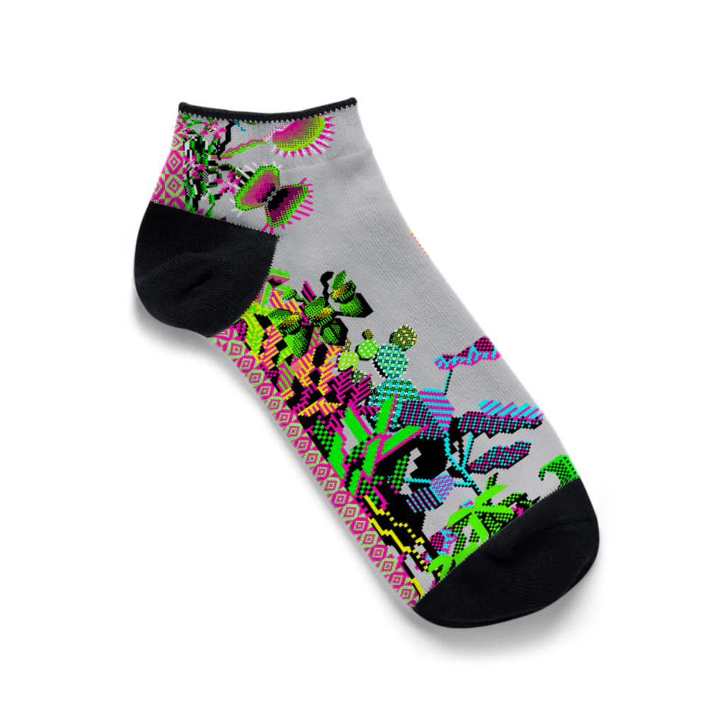 正座ちゃんのドット絵ショップの『熱帯植物図』 Ankle Socks