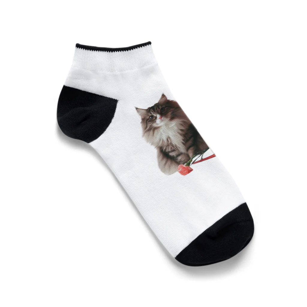 Y m @Y's shopの猫とカーネーション Ankle Socks