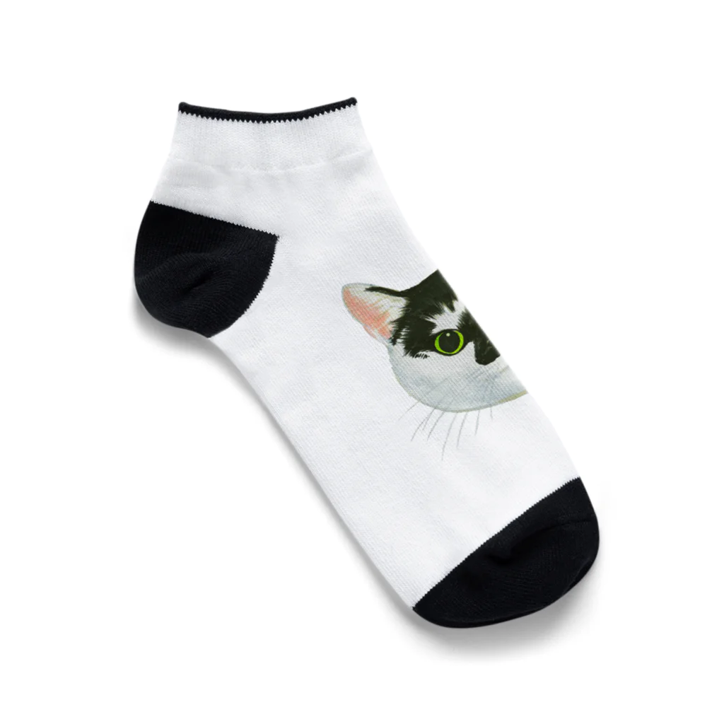 segasworksのねこさんのお顔（白黒ねこ） Ankle Socks