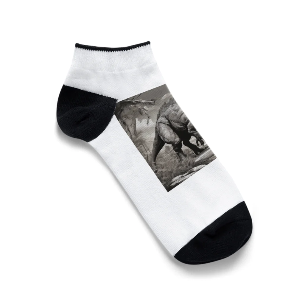 konyuの白黒恐竜 Ankle Socks