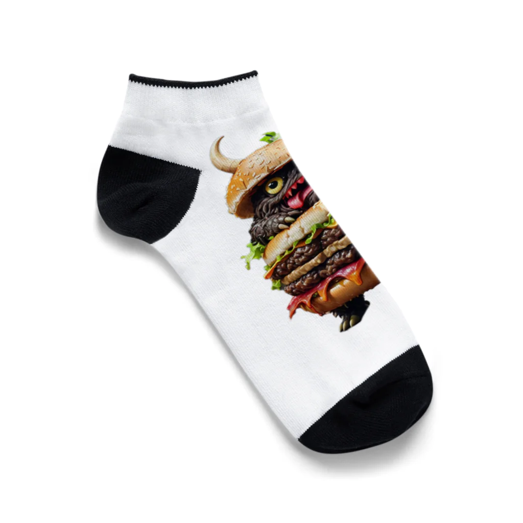 AI妖怪大図鑑のトリプル肉厚ビーフバーガー妖怪　バグドガルド Ankle Socks