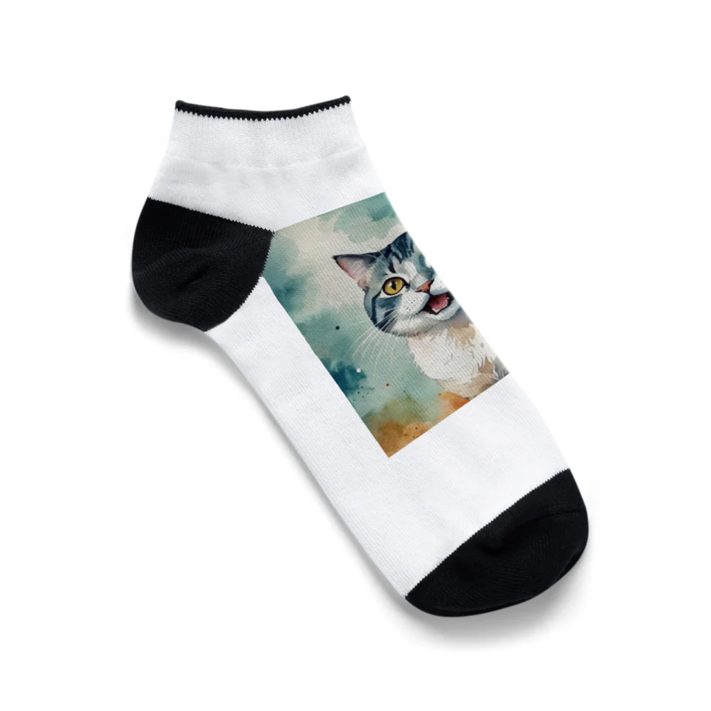 ふざけT専門店のふわふわの子猫の水彩画 Ankle Socks