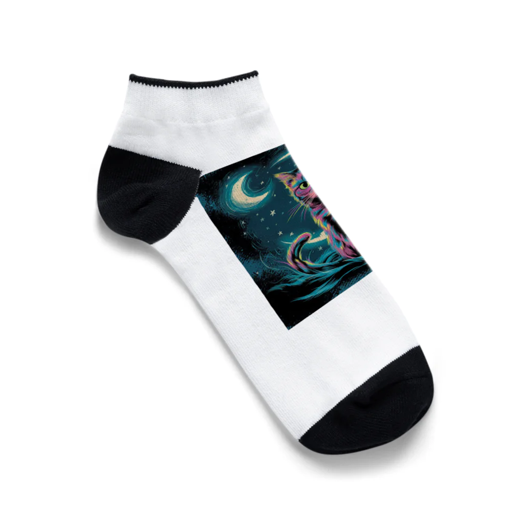猫XショップX猫の月下の猫クン Ankle Socks