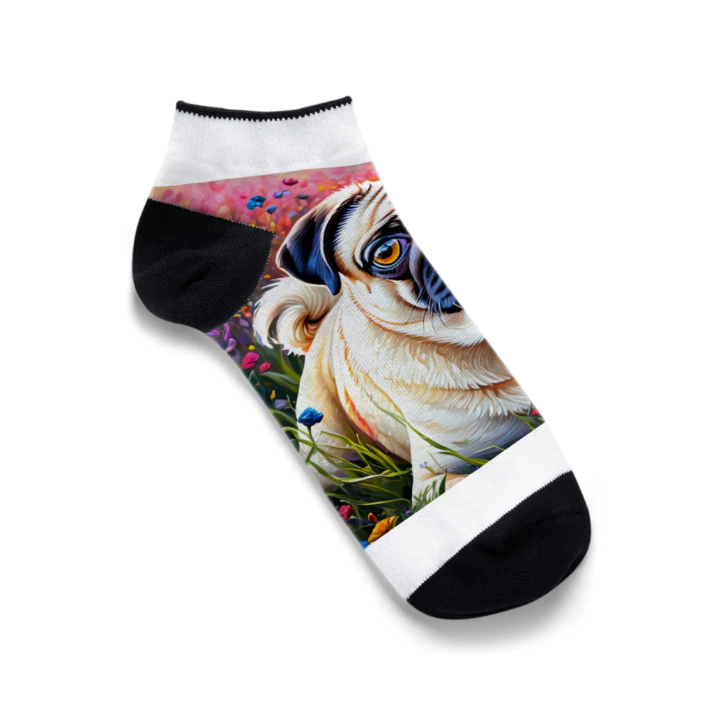 mito_happyの花畑とパグ Ankle Socks