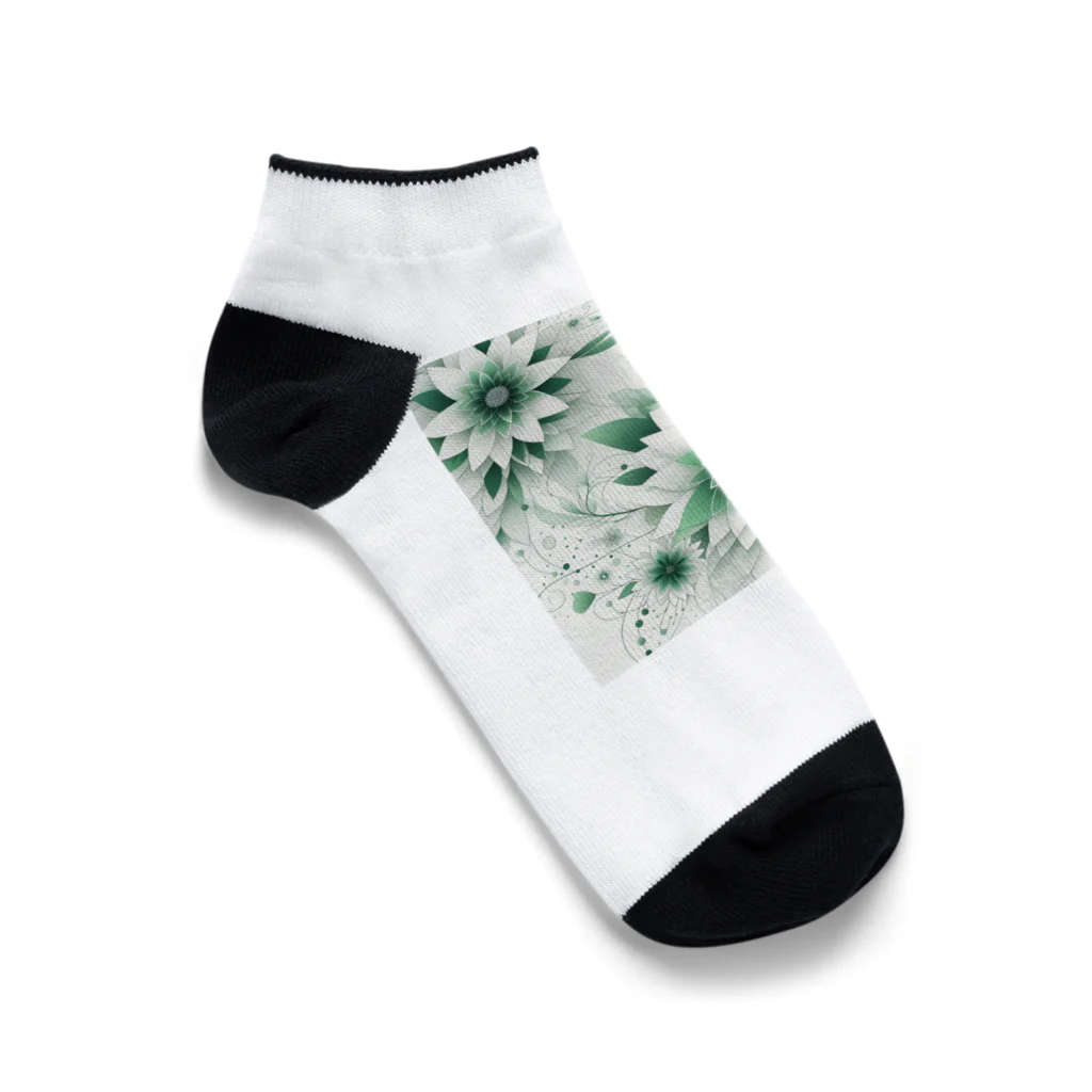 アミュペンの数学的なデザインを持つ緑と白の花 Ankle Socks