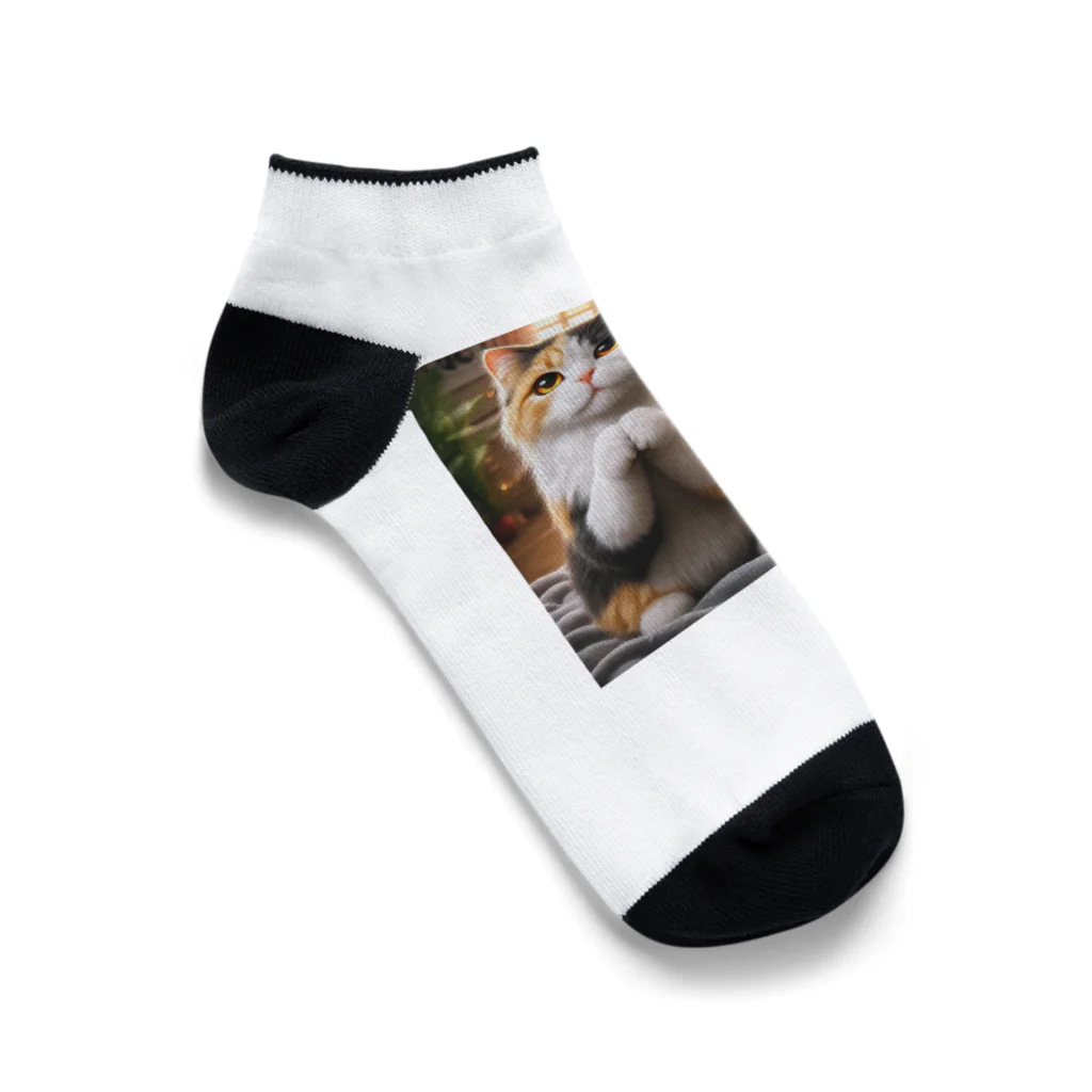 亀蘭タマムシの三毛猫親子のお願い Ankle Socks