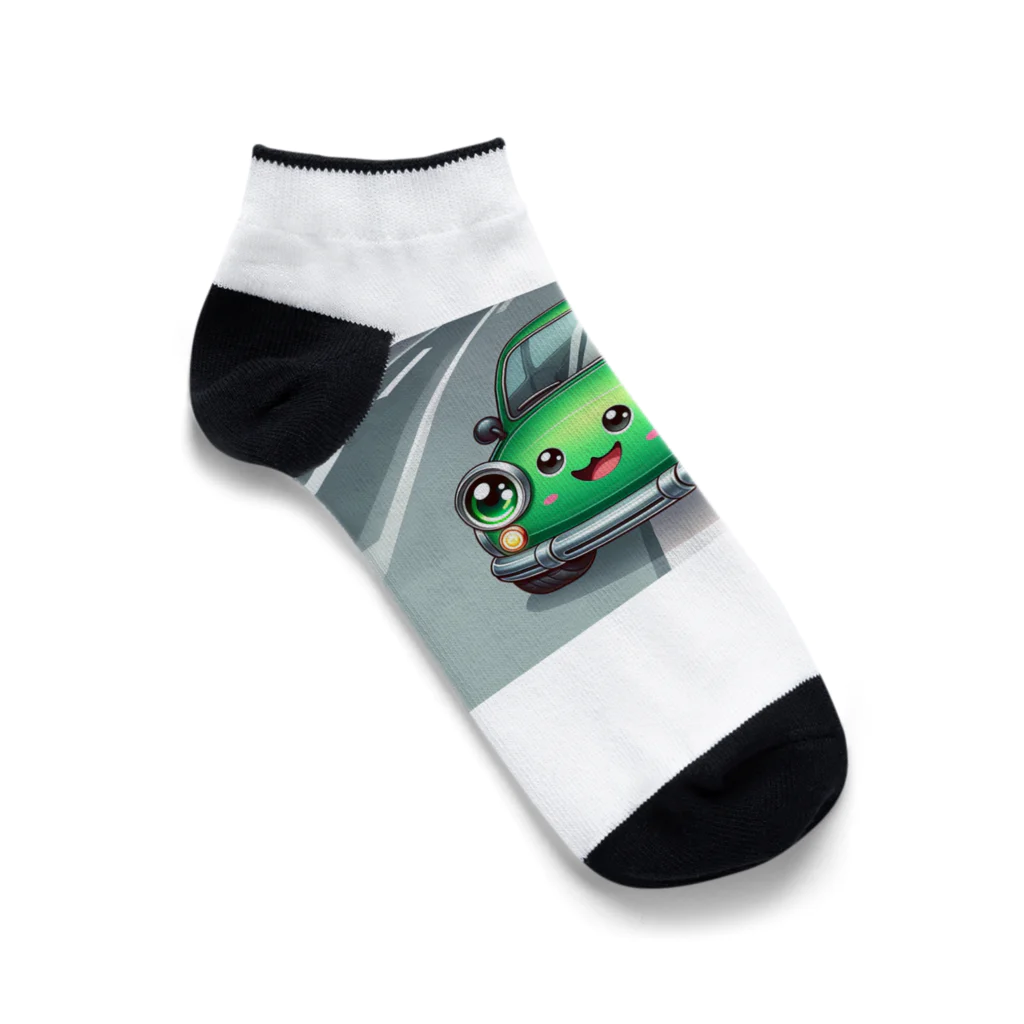 kawadangoのかわいい緑の車 Ankle Socks