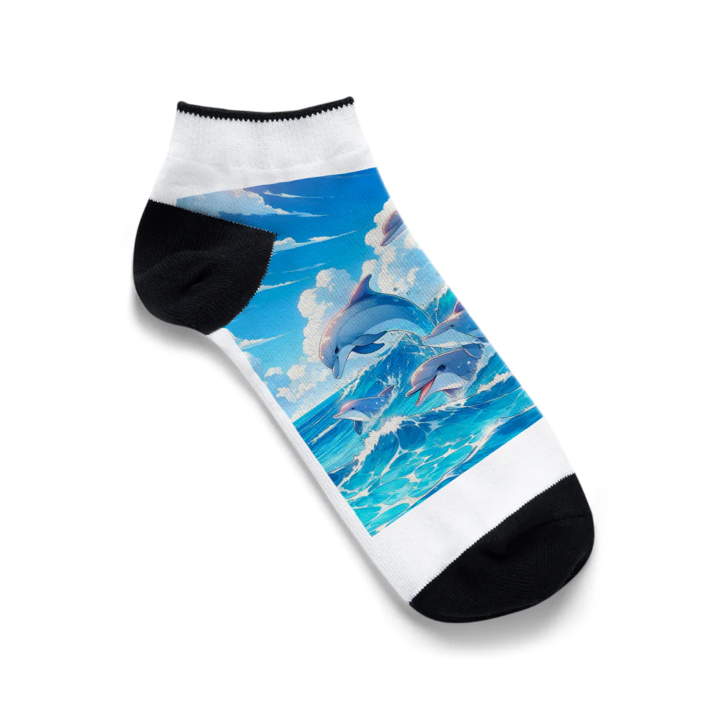 snow-birdの海で遊ぶイルカたちの楽しい風景 Ankle Socks