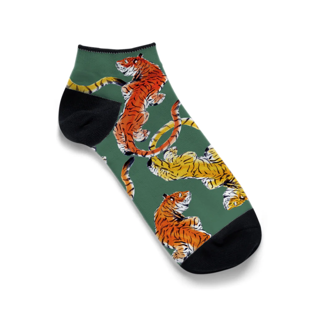 segasworksの虎ちゃんちらし（水彩画）緑 Ankle Socks