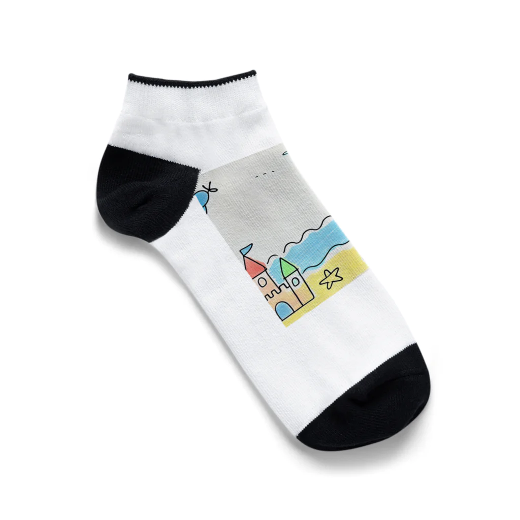 海の幸の小学生の描いた思い出のビーチ Ankle Socks